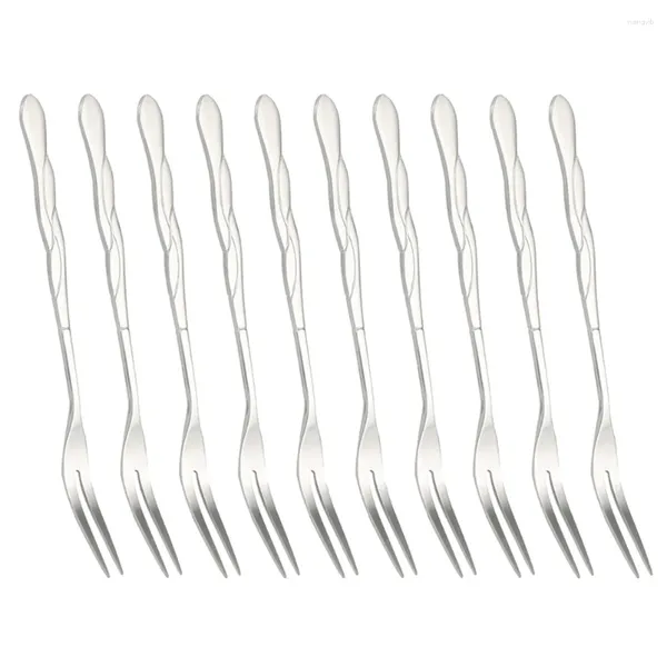 Geschirrsets 10pcs Edelstahl Obst Picks Two Stecker Dessert Fork Salat -Gabeln Partyzubehör für El KTV Bar (Silber)