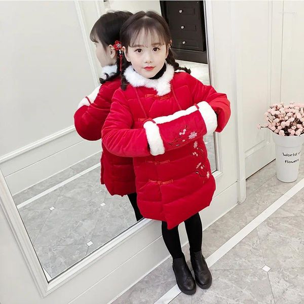 Down Coat Girls Dicke Baumwollkleidung Chinese Kostüm 2024 Kinderkleidung im Winter chinesischen Kinder-Stil-Cheongsam-Jahr