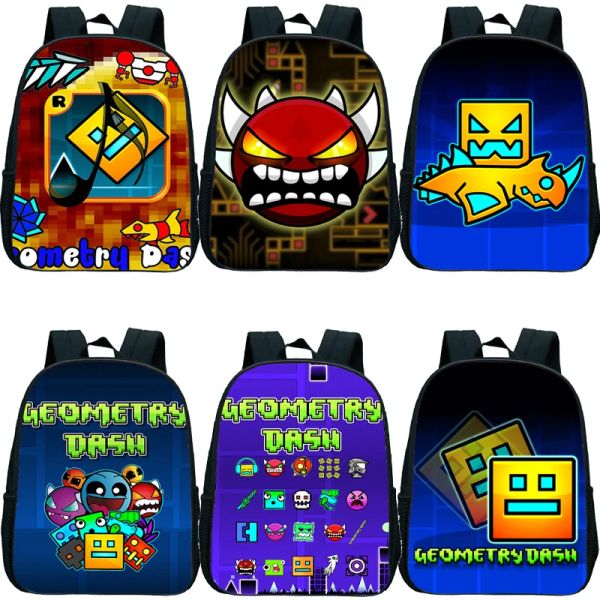 Rucksäcke Angry Geometry Dash Kindergarten Rucksäcke Jungen Mädchen Rucksack Anime kleine Buchbag Kinder Cartoon Schultaschen Kinder Rucksack