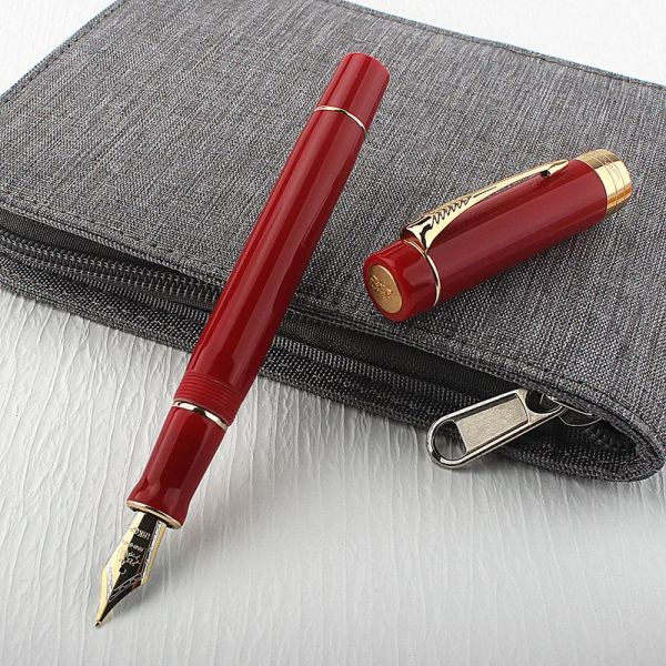 Canetas jinhao 100 fontes acrílicas caneta vermelha spin dourado 40 mm NIB elegante caneta de caneta de caneta