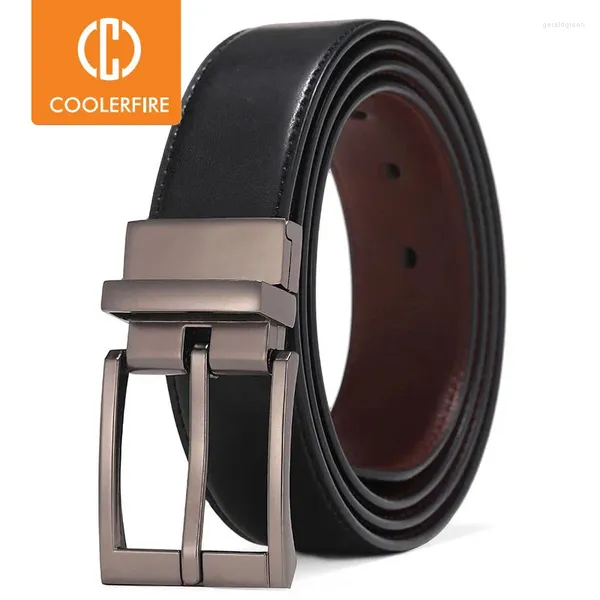 Belts vestido de negócios para homens genuíno cinto de couro reversível fivela marrom e preto HQ110