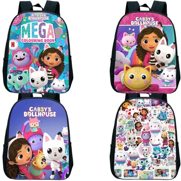 Taschen Gabbys Dollhouse Kindergarten -Rucksäcke Gabby Cat Printed Schoolbag Cartoon Kinder Rucksack Mädchen Jungen School Taschen kleiner Reisack