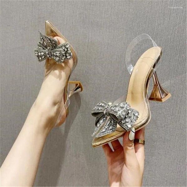 Lässige Schuhe Liyke Fashion Crystal Pailled Bowknot Frauen Pumpen sexy spitze Zehen High Heels Hochzeit Prom Damen PVC transparente Sandalen