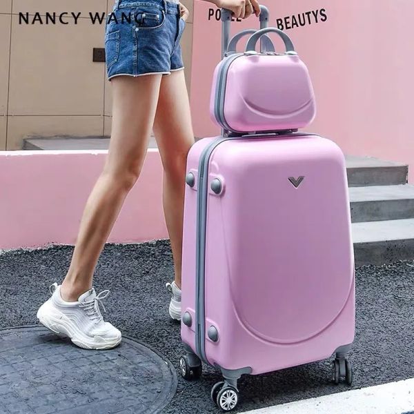 Сета New Kids Cute Smile Smile Suitcase с косметической сумкой 20 22 24 26 дюйма Girlboy Trolley Bag Travel Luggage Женщина Rolling Suitcase