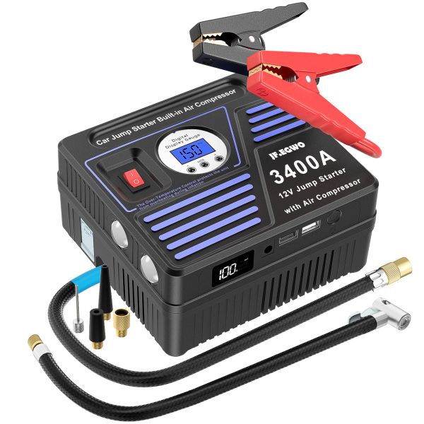 JF.EGWO 24000MAH Auto Jump Starter mit Luftkompressor 150psi Reifeninflator 3400A Auto Engine Batterie Ladegerät Booster Power Bank