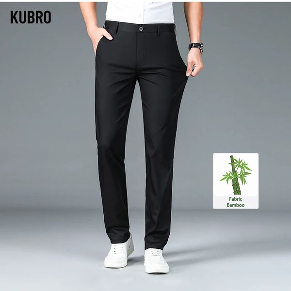 MENS in fibra di bambù Kubro Summer Mens Sungo pantaloni casual dritti Classic Style Grey chiaro Stretch Stretch Mash Brand 240412