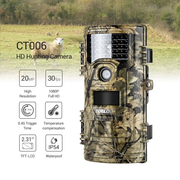 Telecamere Boblov CT006 Trail Camera 20MP 1080p 30fps Scouting Night Vision Trail Camera Campellini CamwildCamera Wild Surveillance Wildlife