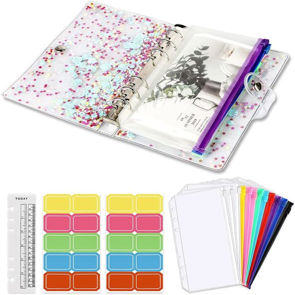 Bolsas A6 Binder Notebook Cover Organizador de orçamento com 12 peças envelopes de caixa transparentes bolsos de fichário de zíper para orçamento monetário