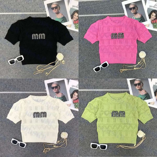 Mektup Rhinestone T Shirt Kadın Üstler Tasarımcı Tees Seksi Hollow Sweater Çok Renkli Ops Ees