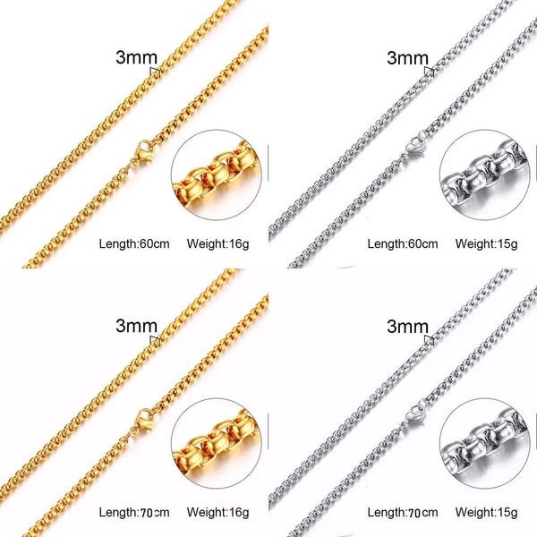 Herren 3mm 14k Gelbgold Dicke Goldene Linkkette Halskette für Männer Geschenk Freund Vater Mann mit 24 Zoll en En