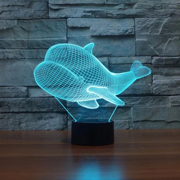 Luzes noturnas Whale 3D Lâmpada Presente de Natal LED LUMPLA REMOTA REMOTO 7 COR MUDANÇA LUMARIA DE MESA TABELA