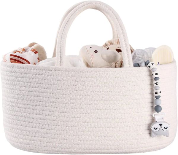 Taschen Baby Windel Caddy Organizer 100% Baumwollseile Kindergarten Aufbewahrungsbehälter Einkaufstasche Auto Organizer mit abnehmbarem Einsatz Babypartykorb