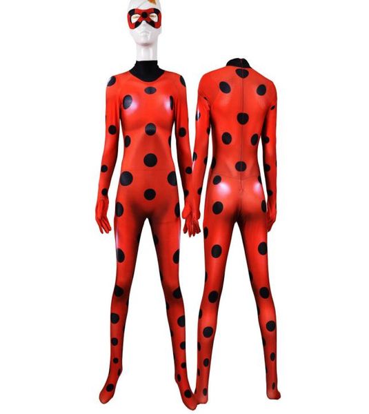 Ladybug Costume Superhero Halloween Lady Bug Zentai Cosplay Suit de meninos adultos crianças meninas Mulheres femininas Bodysuit1453749