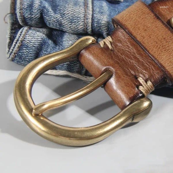 Celra cinturão fivela de ferradura masculina Camada de couro genuíno Top Camada pura Copper de cobre de meia-idade e jovem