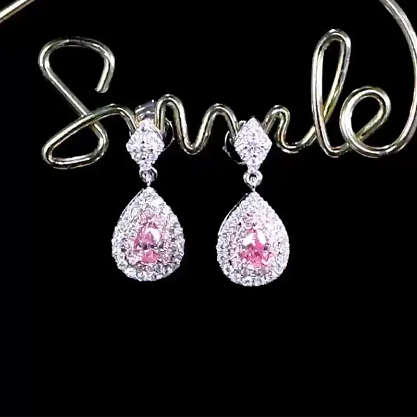 Brincos de garanhão elegante pequeno diamante rosa em forma de pêra fresco 4 mm 925 prata luxuriante simples luxo