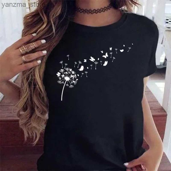 Damen T-Shirt Plus Größe Maycaur Frauen Grafik Cartoon Löwenzahn Löder T-Shirt Short Slve Ladies Print Clothes Lady Ts Tops Weibliche T-Shirt Y240420