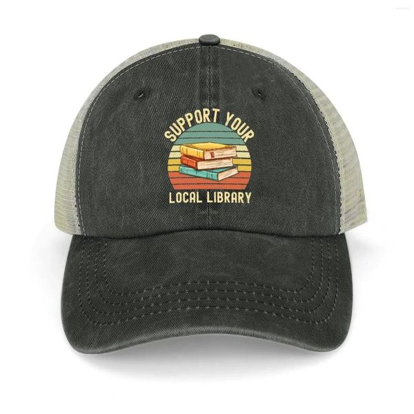 I berretti supportano la tua biblioteca locale Vintage Style (Book Lover Regali) Cappello da cowboy Cap personalizzato Snapback Men Golf Wear Women's