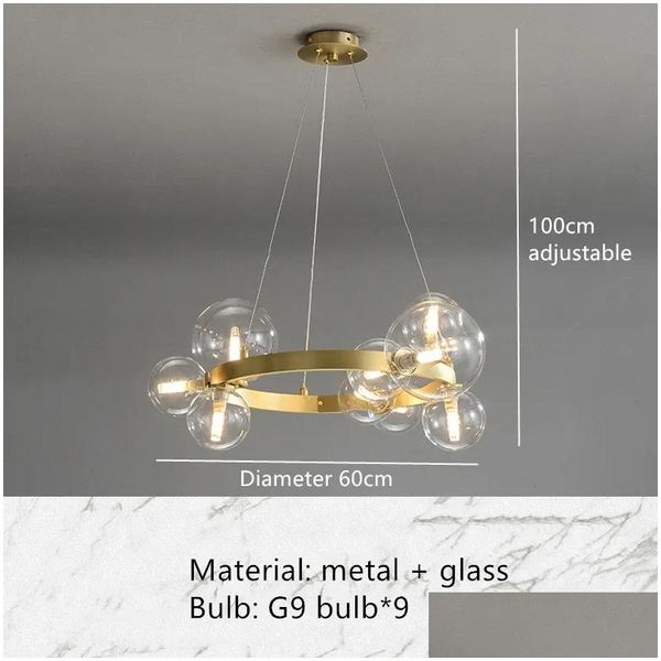 Kronleuchter moderner Ringglas Ball LED -Anhänger Leuchten für Wohnzimmer Küche Schlafzimmer Schwarz Gold Home Decor Hängende Lampe Drop d DH5CW