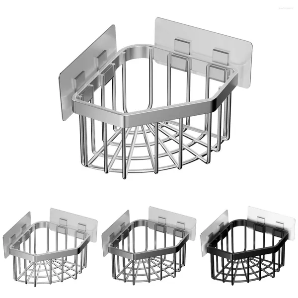 Armazenamento de cozinha 1PC Sponge Suport Solder Aço inoxidável Organizador de pia de cesta de drenagem auto-adesiva 13.5x13.5x9cm