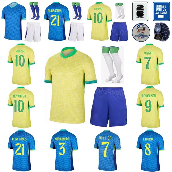 Team nazionale per uomini giovanili Brasil Soccer Maglie 24-25 Copa America 21 Endrick 8 Paqueta 10 Rodrygo Berado Bento Bento Bruno Wendell Junior Richarlison Kit di camicia da calcio