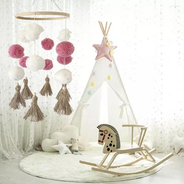 Figurine decorative rotanti curioni per bambini sonagli a legno a ciondolo a pendente nordico pompon appeso decorazioni adorabili bambini giocattoli per bambini casa per bambini camera