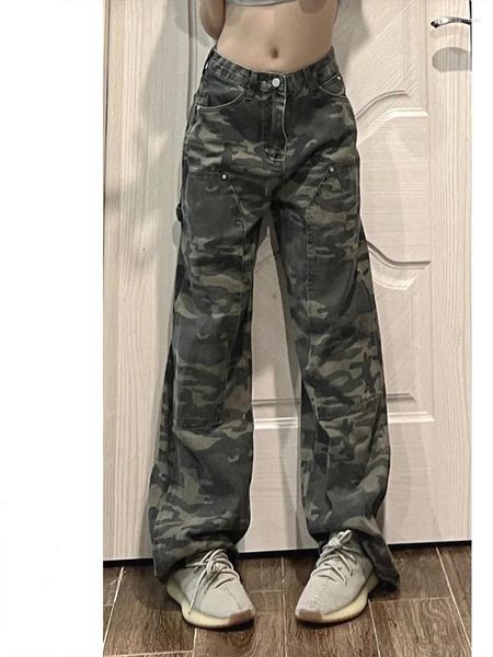Frauen Jeans Amerikanische Vintage-Knöchel-Länge-Denimhose Y2K Wide Leg Camouflage Jean Loose Straight Hip Hop Summer Women Reißverschluss