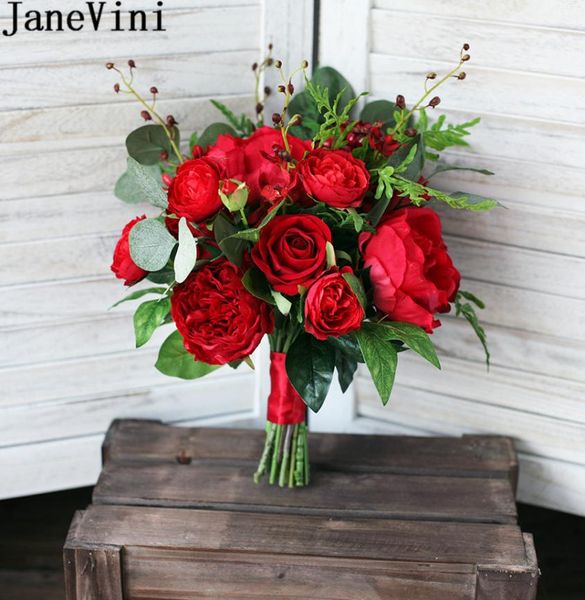 Janevini Vintage Red Bridal Bouquet Peony Rose 2018 Свадебный цветок для невесты.