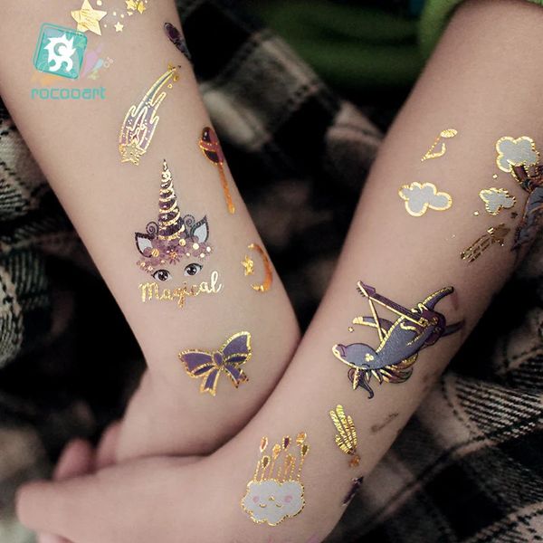 Rocooart Einhorn Tattoo Gesicht Temporärer Kinderkleber Körper Tatoo für Kinder süße Kinder Tattoos gefälschte Taty 240418