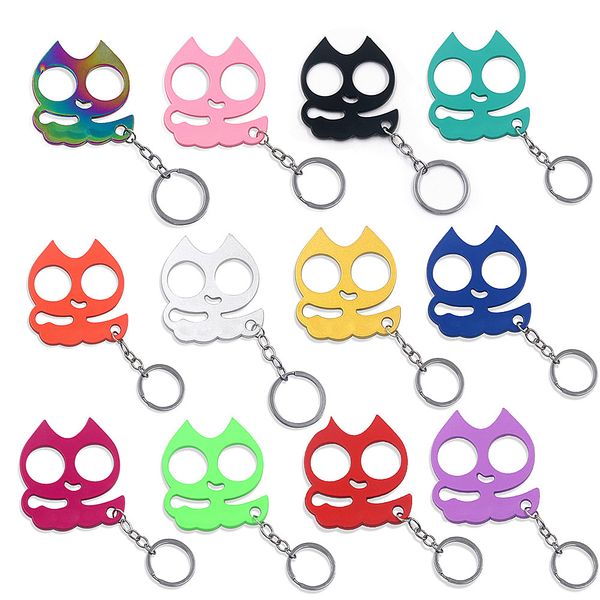 Keychains de autodefesa Novo gato multifuncional face feminina cadeia de chaves externo de ferramenta pequena chaveiro de garrafa de dedo Teckings