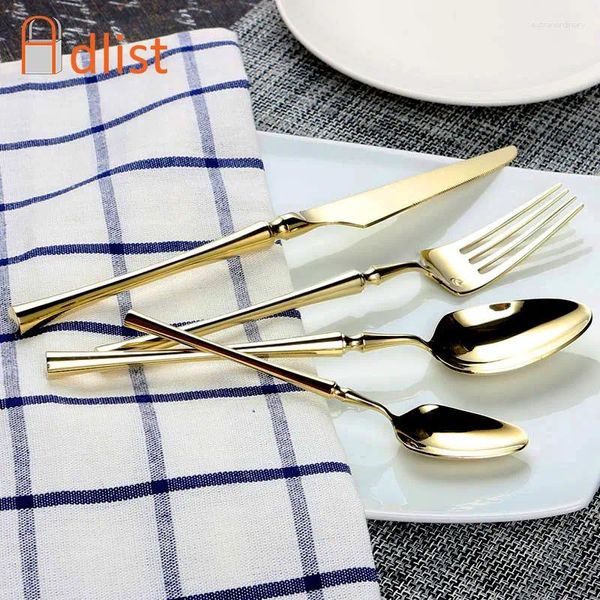 Geschirrsets 4PC/Set Edelstahl -Abendessen Messer Gabel Besteck Teelöffel Set Steakmesser Buntes Tabellengeschirr Weihnachtsgeschenk