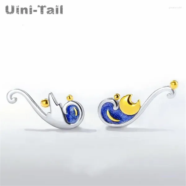 Stud Ohrringe Uini-Tail 2024 Listing 925 Tibetan Silber Fashion Persönlichkeit Asymmetrischer Stern Einfacher Trend Zauber Sternenhimmel