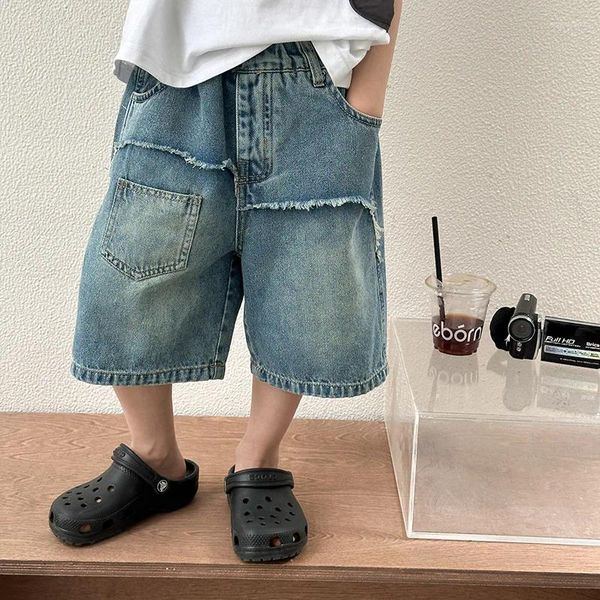 Pantaloni Summer Boys Summer Washed Cotton Patchwork Ginnio Pantaloni Denim Shorts Fashion Shorts