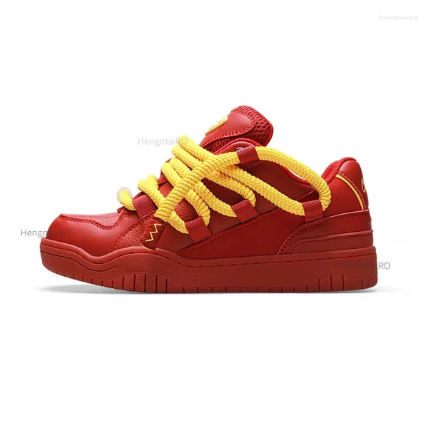 Sapatos casuais mulheres para homens tênis retrô y2k pão de pão de hip-hop vermelho skateboard moda tênis masculino casal esporte ao ar livre