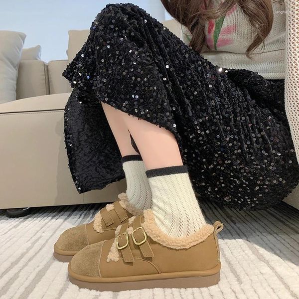 Scarpe casual da donna inverno vulcanizzato inverno invernale caldo bassa bassa tacco rotondo di punta di punta a colori solidi