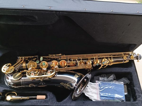 Neue Tenor -Saxophon Elektroplattierte schwarze Nickel Gold Double Rib verstärktes Jazz -Instrument SAX mit Gehäuse
