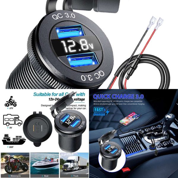 NUOVO Adattatore di outlet di alimentazione Waterroowlet Water Hocket Water Hocket Water Hocket Socket Water Hocket Socket Socket USB con voltmetro digitale a LED per barca per auto da 12 V/24 V Marine