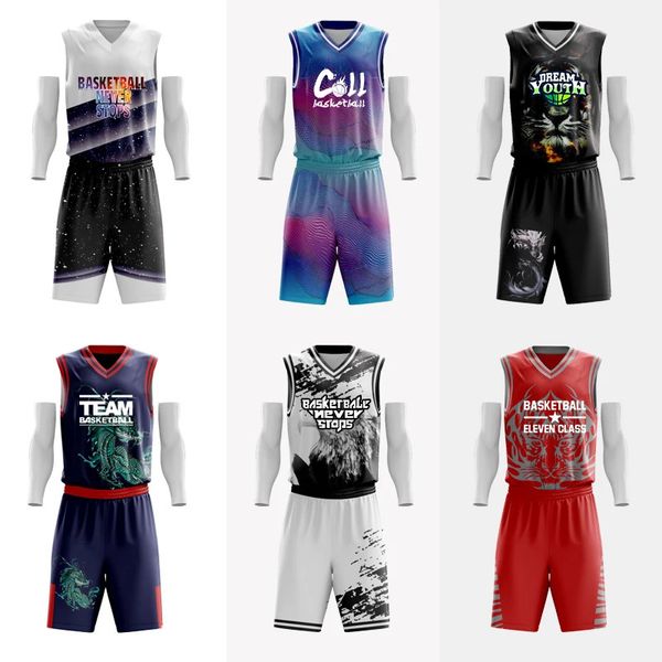 Sublimation Custom Erwachsene Basketball Uniform personalisierte 100% Polyester -Basketball -Jersey Sportswear -Shirt für Männer 240418