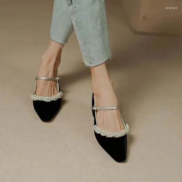 Sıradan Ayakkabı Peri Tarzı İnci Mary Jane Tek Fransız Retro Kız Bir Çizgi Yüksek Topuklu Noktalı Kalın Sarılı Sandalet