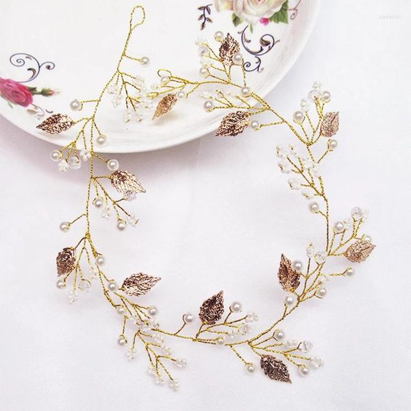 Copricapi perle perla accessori per capelli con fascia per la rina per le donne sposa decorazione dei fiori foglie