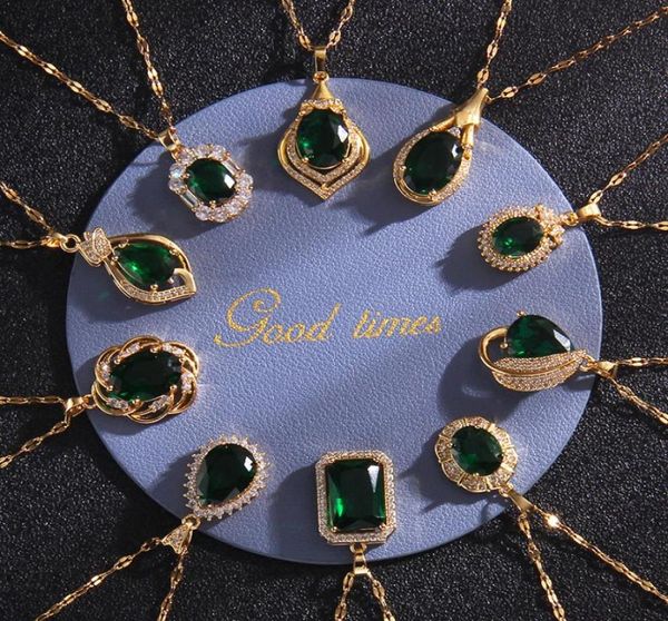Anhänger Halsketten Luxus Halskette Designer Schmuck Emerald Imitation Frauen Mode Titanstahl Goldplated Nie FADE NOT ALLE2076065