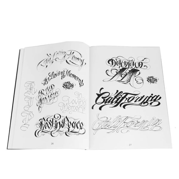 Design del libro per tatuaggi parole inglesi Modello di pattern stampini 26 Lettere di personalità manoscritto per body art 240418
