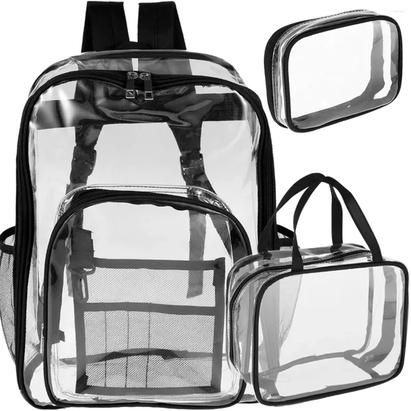 Sacos de armazenamento 3pcs mochila clara Conjunto de mochilas com estádio de compartimento pesado, veja através de bookbags saco de escolares transparentes à prova d'água