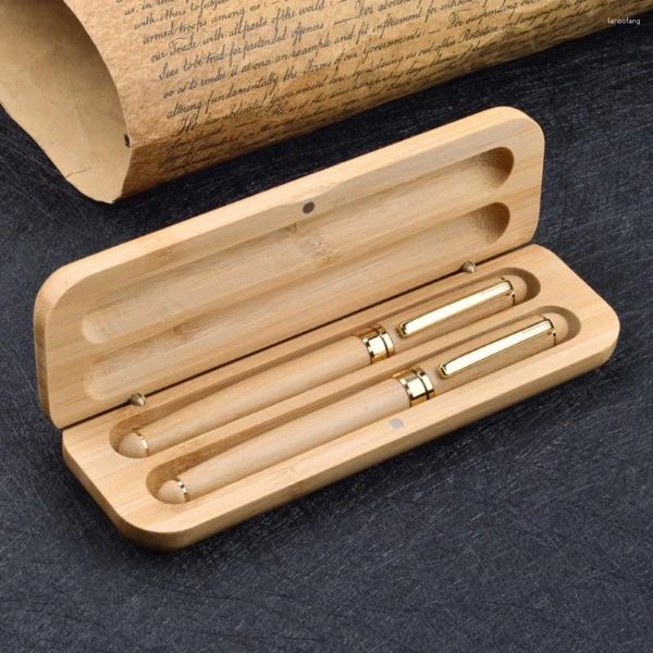 Caneta de caneta de madeira de bambu caneta de madeira com caligrafia de caixa de armazenamento Supplies de artigos de papelaria Escola de escritório