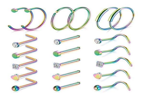 21PCSSET Hoop Ring Set Set из нержавеющей стали Золото серебро черное носовое кольца кузов ювелирные украшения