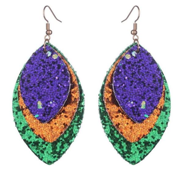 Pieno orecchini in pelle per glitter in pelle verde viola oro a strati viola a strati per donne mardi gras carnival gioielli regali WOLLE9787881