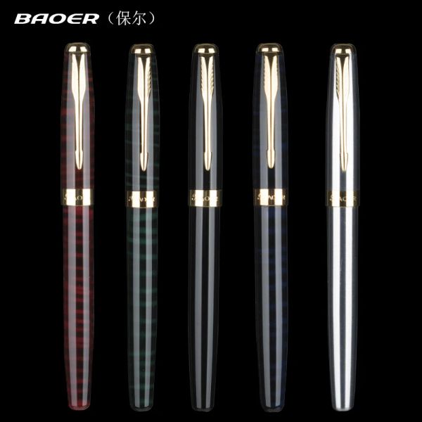 Canetas 5pcs Baoer Metal Fountain Pen 0,5mm de luxo de luxo caneta caneta de caneta de caneta para redação estudantes da escola