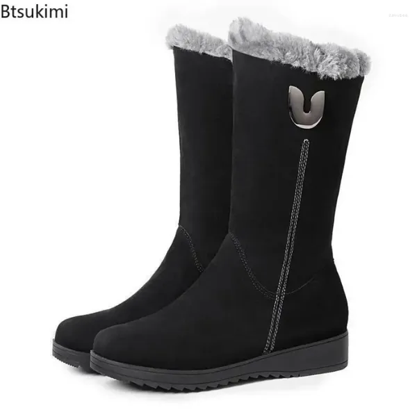 Botas 2024 Women Winter Casual Casual Casual Confortável Meio-Calif Não deslizamento Zipper Sapatos de caminhada fêmea quente feminina