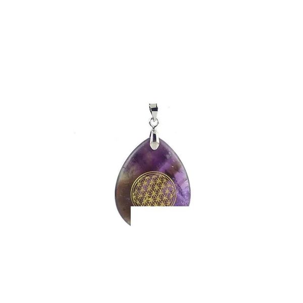 Colares pendentes forma de gabar de água de pedra natural aura pingentes de colar de colar de flor da vida reiki símbolo criativo amet cura