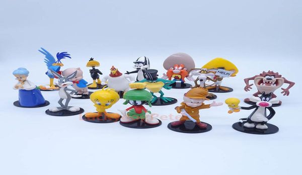 Anime 110 escala pintada figura looney tunes 16pcsset bugs coelho tweety pássaro coyote Daffy pato mini ação pvc figura brinquedos t200509513919