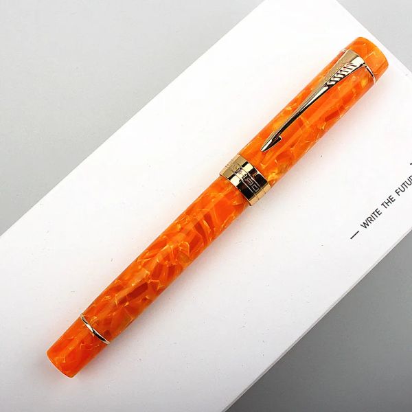 Pens Jinhao 100 Centennial Resina Fonte Pen Orange Marble EF/F/M/Bent Nib com conversor Golden Clip Business Office Writing Pen